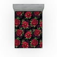 thumbnail image 1 of Ambesonne Peony Fitted Sheet, Night Time Flowers Vintage, Full Size, Raspberry Fern Green, 1 of 5