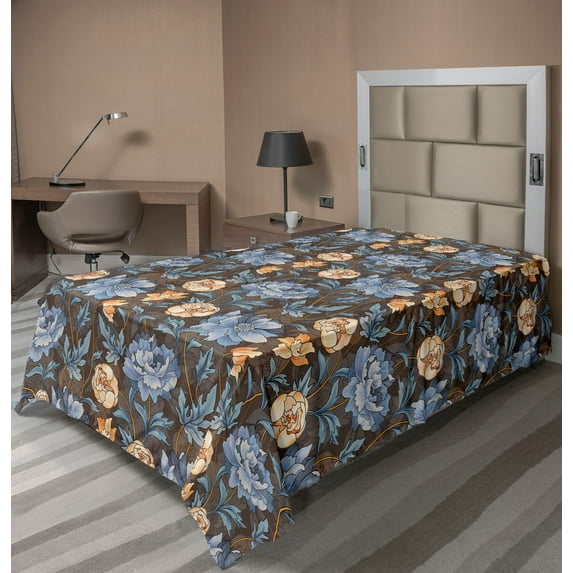 Ambesonne Peony Flat Bedding Sheet Soft Top Sheet, Dreamland Blooms Delicate Art, Twin XL, Lavender Blue Peach