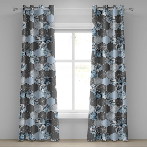 Ambesonne Peony Grommet Curtain, Beehive Hexagon Floral Scene, 50"x120", Pale Azure Blue Taupe