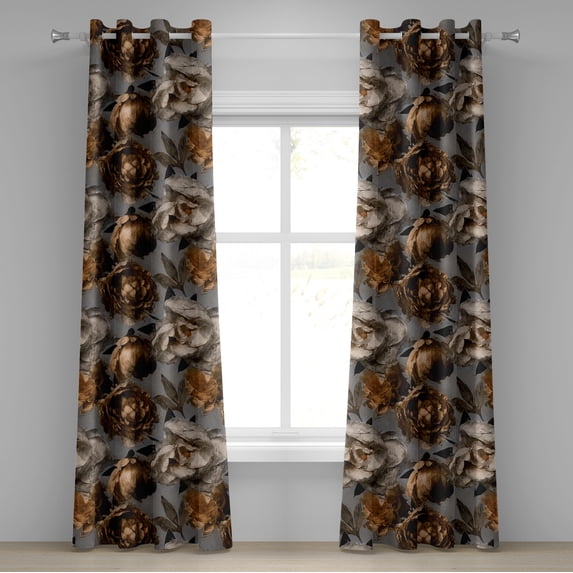 Ambesonne Peony Grommet Curtain, Vintage Floral Nostalgia Art, 50"x120", Dimgray Caramel Eggshell