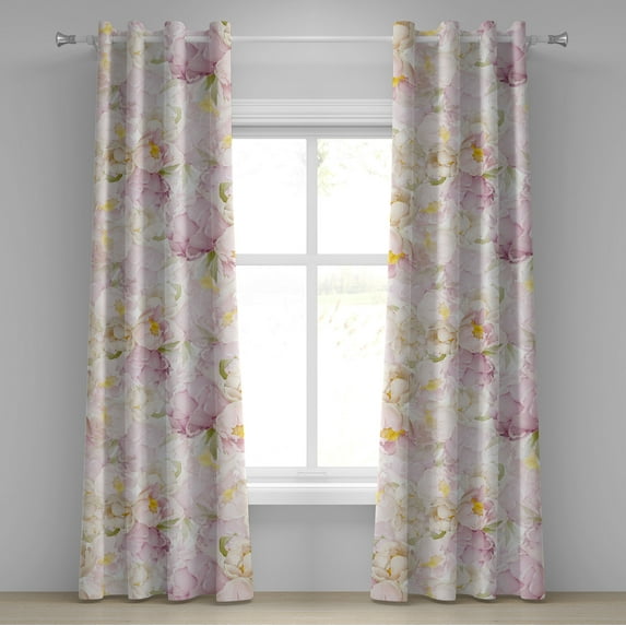 Ambesonne Peony Grommet Curtain, Vintage Flowers Boho Print, 50"x108", Pale Lavender and Pale Green