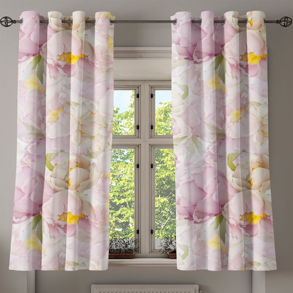 Ambesonne Peony Grommet Curtain, Vintage Flowers Boho Print, 50"x60", Pale Lavender and Pale Green