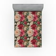 thumbnail image 1 of Ambesonne Peony Pattern Fitted Sheet, Delicate Flowers Boho, King Size, Jade Green Dark Pink, 1 of 5