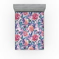 thumbnail image 1 of Ambesonne Peony Pattern Fitted Sheet, Jungle Boho Flowers, Queen Size, Indigo Pale Pink Lilac, 1 of 5