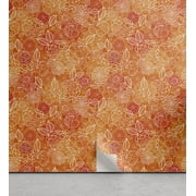 Ambesonne Peony Pattern Peel & Stick Wallpaper for Home, Outline Floral Boho, 13"x72", Vermilion and Burnt Sienna