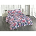 thumbnail image 1 of Ambesonne Peony Pattern Quilted Bedspread Set 3 Pcs, Jungle Boho Flowers, King, Indigo Pale Pink Lilac, 1 of 4