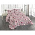 thumbnail image 1 of Ambesonne Peony Pattern Quilted Coverlet 3 Pcs, Geometric Bloom Boho, King Size, Lilac Raspberry Dust, 1 of 1