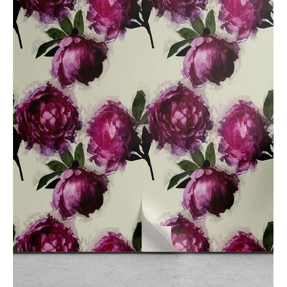 Ambesonne Peony Peel & Stick Wallpaper for Home, Floral Leaves Pattern Print, 13"x72", Forest Green Magenta