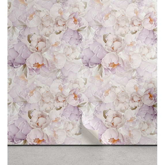 Ambesonne Peony Peel & Stick Wallpaper for Home, Gentle Petals Love Flowers, 13"x100", Pale Mauve and Persian Orange