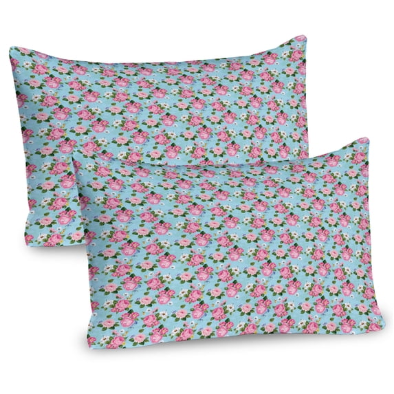 Ambesonne Peony Pillow Sham 2 Pack, Colorful Flowers Bouquet Art, 30"x20", Blue Rose