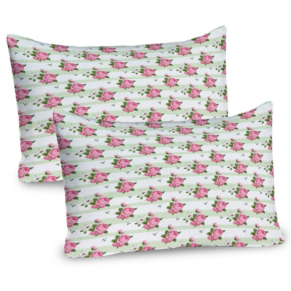 Ambesonne Peony Pillow Sham 2 Pack, Daisies Flowers Bouquet Art, 26"x20", Pale Green Pink