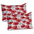 thumbnail image 1 of Ambesonne Peony Pillow Sham 2 Pack, Rural Garden in Blossom, 26"x20", Vermilion Lilac Green, 1 of 3