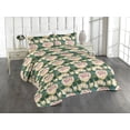 thumbnail image 1 of Ambesonne Peony Quilted Bedspread Set 3 Pcs, Cartoon Floral Pattern Boho, Queen, Hunter Green Champagne, 1 of 4