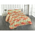 thumbnail image 1 of Ambesonne Peony Quilted Bedspread Set 3 Pcs, Exotics Art Floral Boho Print, King, Dark Coral Mustard White, 1 of 4
