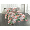 thumbnail image 1 of Ambesonne Peony Quilted Bedspread Set 3 Pcs, Floral Vintage Leafy Design, Queen, Forest Green Dark Coral, 1 of 4