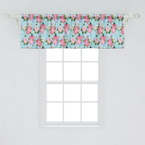 Ambesonne Peony Window Valance, Colorful Flowers Bouquet Art, 54" X 18", Blue Rose
