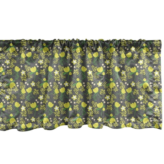 Ambesonne Peony Window Valance, Flourishing Nature Themed, 54" X 18", Taupe Grey Yellow Green