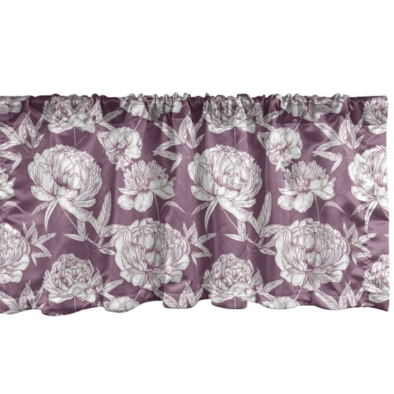Ambesonne Peony Window Valance, Monochrome Vintage Engraving, 54" X 12", Mauve Taupe and White