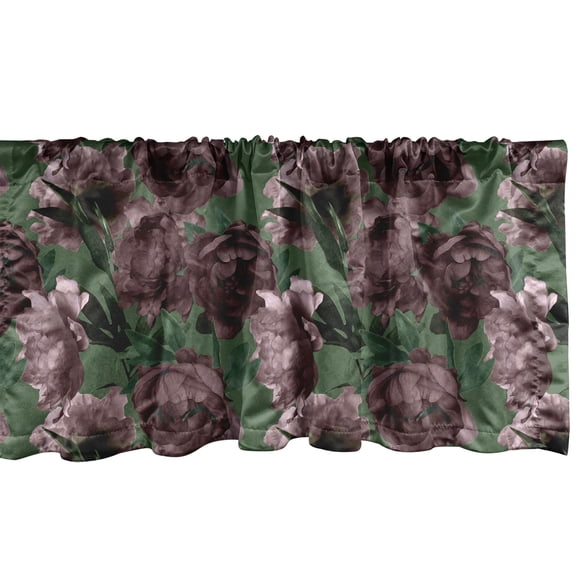 Ambesonne Peony Window Valance, Nostalgic Flowers Garden Art, 42" x 12", Fern Green and Mauve Taupe
