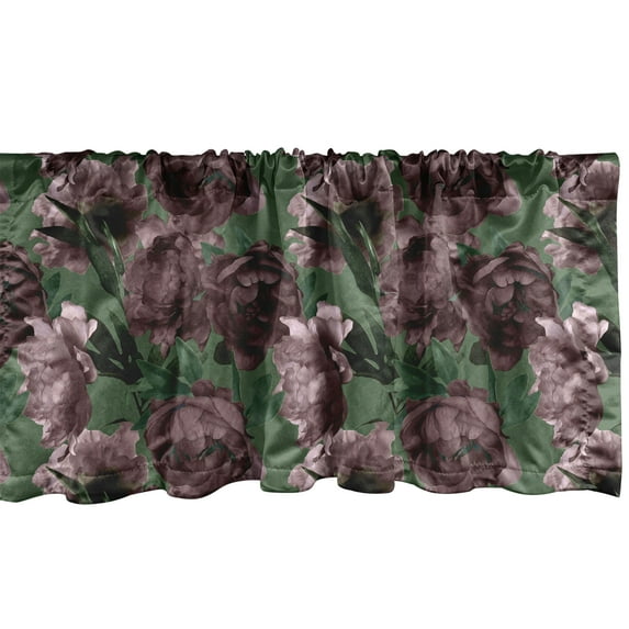 Ambesonne Peony Window Valance, Nostalgic Flowers Garden Art, 42" x 18", Fern Green and Mauve Taupe