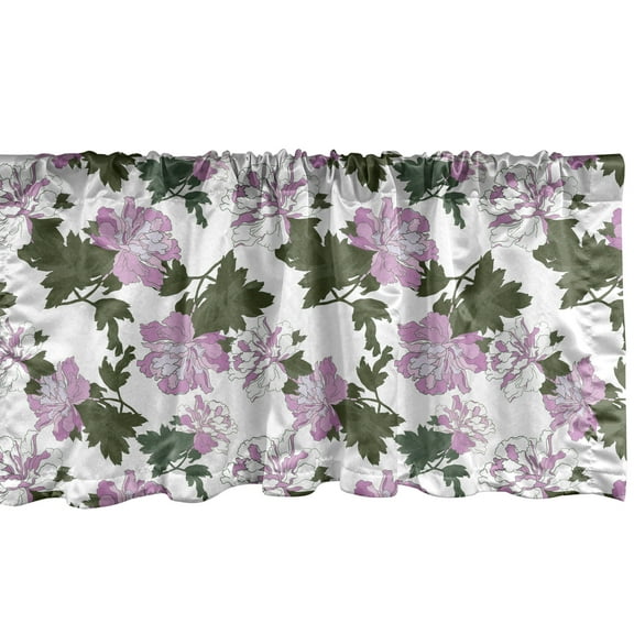 Ambesonne Peony Window Valance, Repeating Violet Tones Spring Blossom Flowers Pattern, Curtain Valance for Kitchen Bedroom Decor with Rod Pocket, 54" X 18", Pink Slate Brown