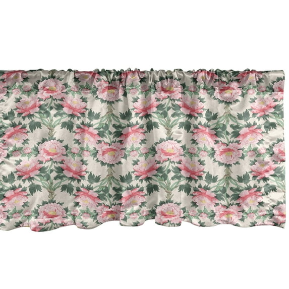 Ambesonne Peony Window Valance, Repetitive Flowers Innocent Floral Illustration, Curtain Valance for Kitchen Bedroom Decor with Rod Pocket, 54" X 18", Pale Pink Laurel Green