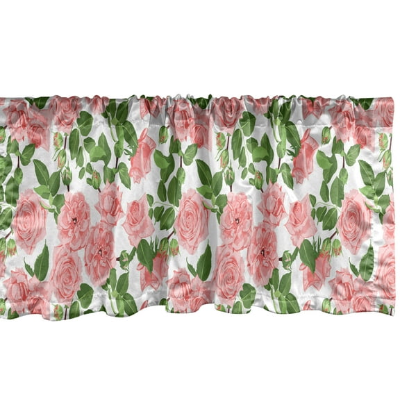 Ambesonne Peony Window Valance, Repetitive Romantic Vintage Flower Leaves Illustration, Curtain Valance for Kitchen Bedroom Decor with Rod Pocket, 54" X 12", Pink Olive Green