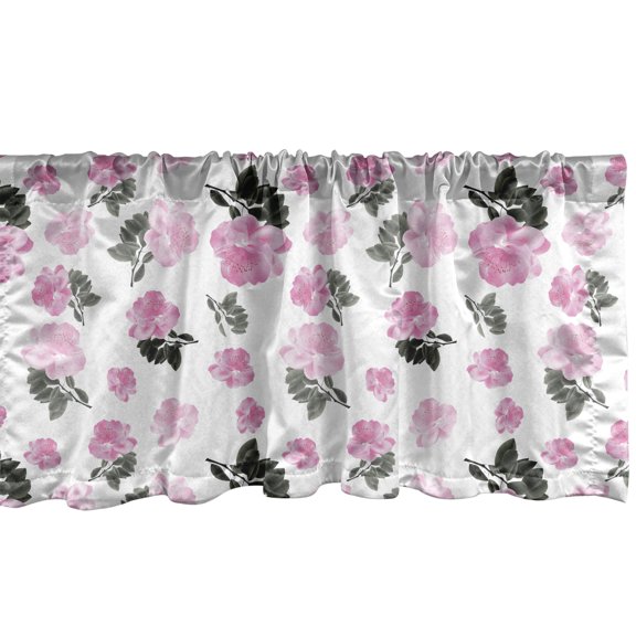 Ambesonne Peony Window Valance, Romantic Pinkish Flowers Art, 54" X 18", Pale Pink Charcoal Grey