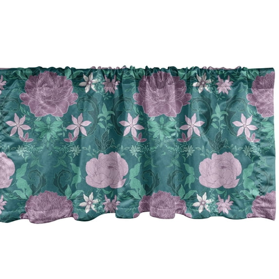 Ambesonne Peony Window Valance, Rose Family Pointy Petals, 42" x 12", Teal and Pale Mauve
