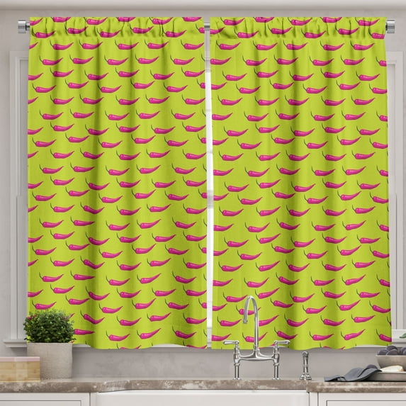 Ambesonne Pepper Kitchen Curtains, Modern Pop Art Chili, 55"x45", Yellow Green Magenta