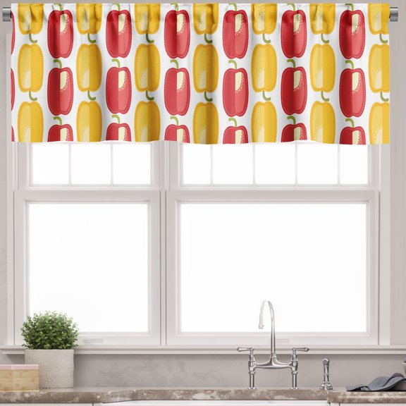 Ambesonne Pepper Window Valance, Bulgarian Vegetable Pattern, 54" X 12", Yellow Green Vermilion