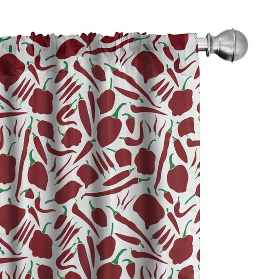 Ambesonne Peppers Window Curtains, Chilli Pattern Simple Art, Each 28" W x 84" L, Green Ruby