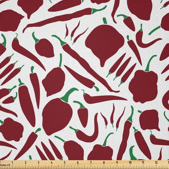 Ambesonne Peppers Fabric by the Yard Microfiber, Various Types of Chilli, 3 Yards, Ruby and Green