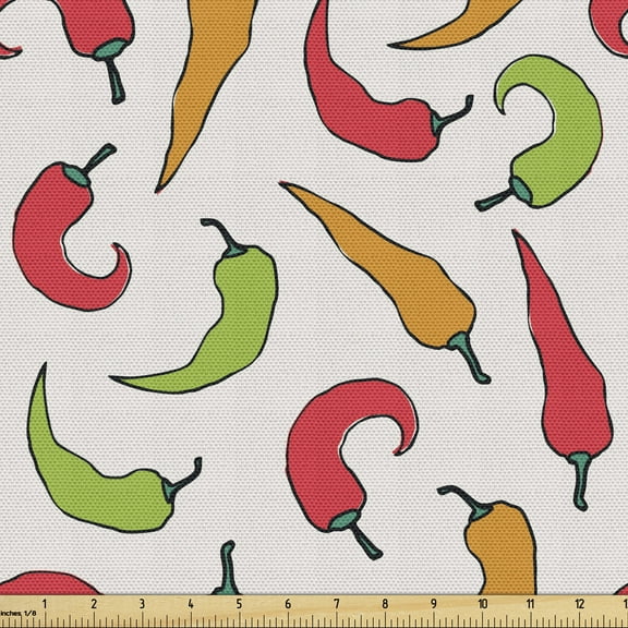 Ambesonne Peppers Fabric by the Yard Upholstery, Cartoon Style Vegetable, 3 Yards, Multicolor