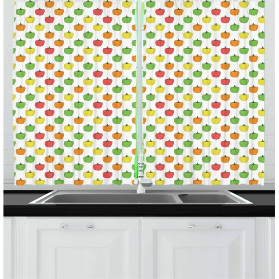 Ambesonne Peppers Kitchen Curtains, Doodle Style Bell Peppers, 55"x39", Multicolor