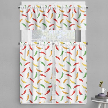 Ambesonne Peppers Valance & Curtain, Colorful Chili Pattern Art, 55"x24", Orange Scarlet and White