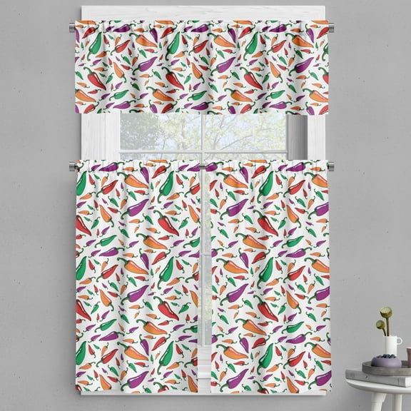 Ambesonne Peppers Valance & Curtain, Hot Chili Mexican Cusine, 55"x45", Multicolor