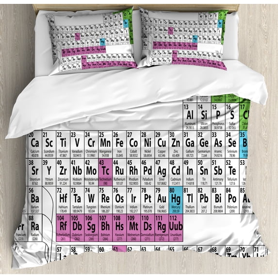 Ambesonne Periodic Table Duvet Cover Set, Colorful Science, King, Dark Grey Sky Blue