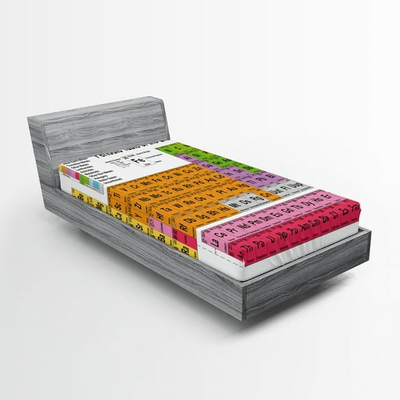 Ambesonne Periodic Table Fitted Sheet 2 Pcs Set, Chemistry Lovers, Twin XL, Multicolor