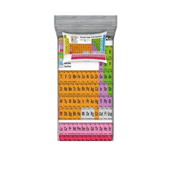 Ambesonne Periodic Table Fitted Sheet & Pillow Sham Set, Chemistry Lovers, Twinxl, Multicolor
