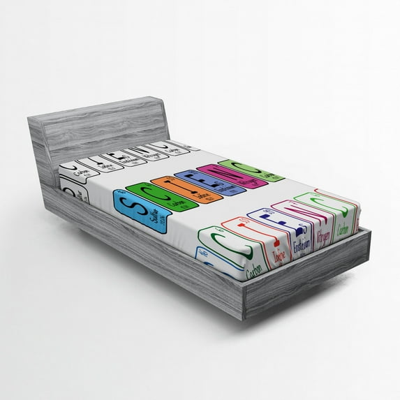 Ambesonne Periodic Table Fitted Sheet, Science Letters, Twin XL Size, Multicolor