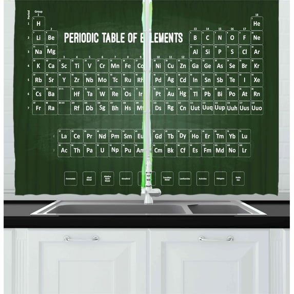 Ambesonne Periodic Table Kitchen Curtains, Science Elements, 55"x39", Dark Green and White