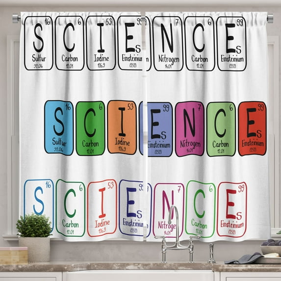 Ambesonne Periodic Table Kitchen Curtains, Science Letters, 55"x39", Multicolor