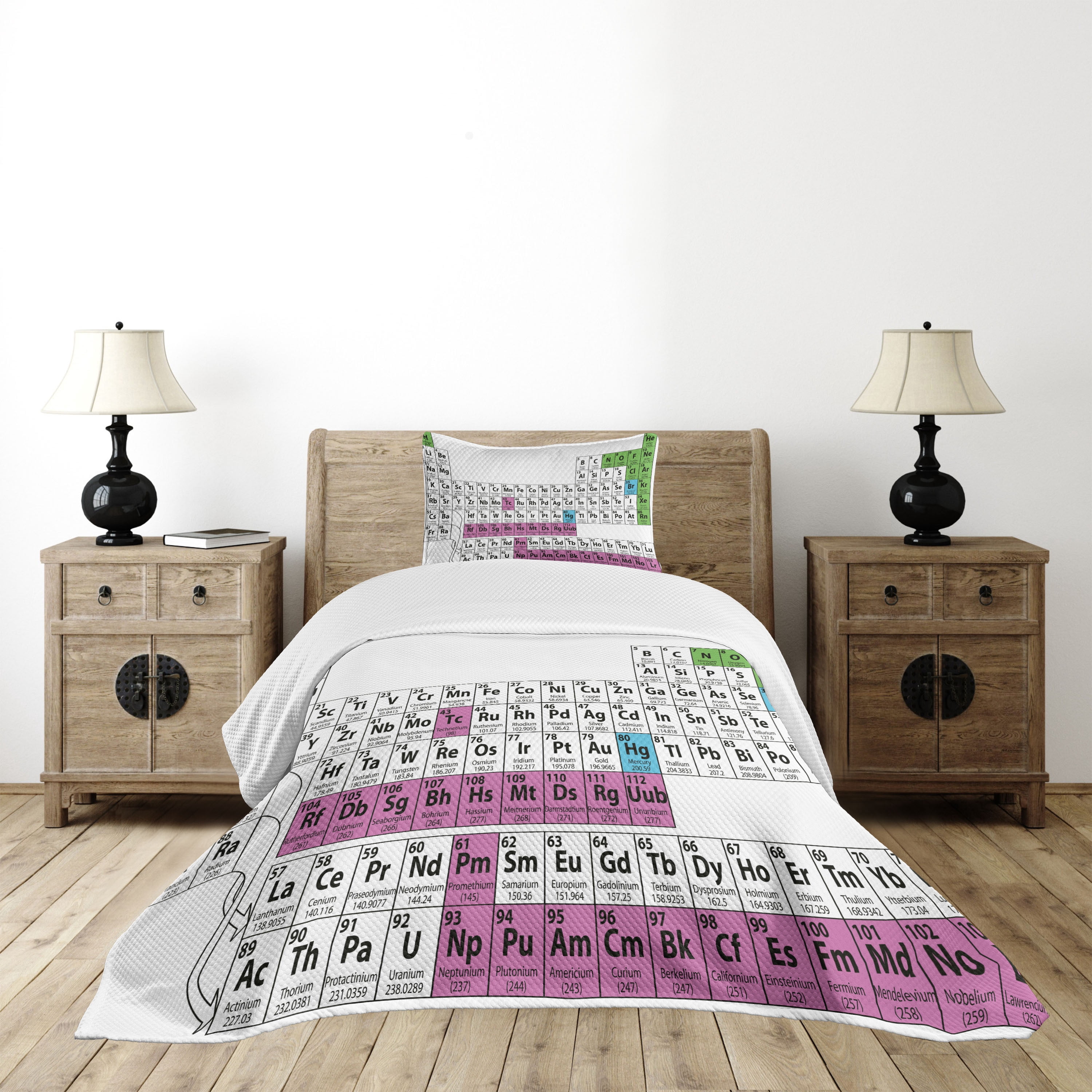 Ambesonne Periodic Table Quilted Bedspread Set 2 Pcs, Colorful Science ...