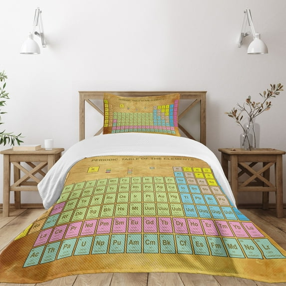 Ambesonne Periodic Table Quilted Bedspread Set 2 Pcs, Colorful Squared, Twin Size, Multicolor