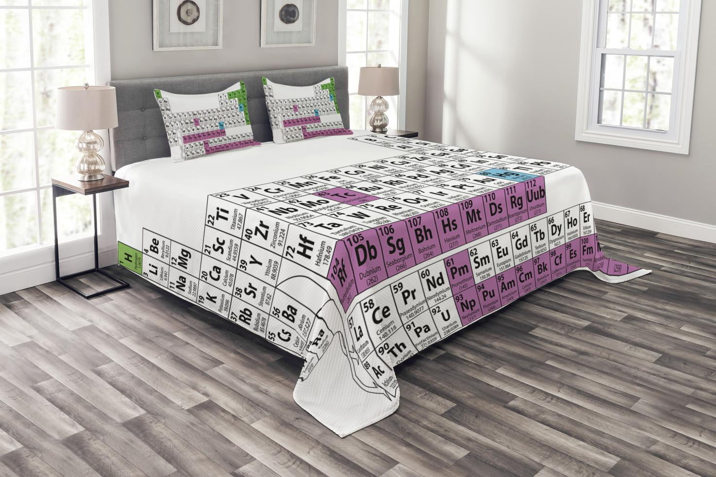 Ambesonne Periodic Table Quilted Bedspread Set 3 Pcs, Colorful Science ...
