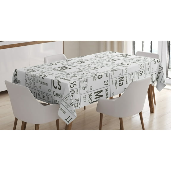 Ambesonne Periodic Table Tablecloth Rectangular Table Cover, Chemistry Themed, 60"x84", Dark Grey and White