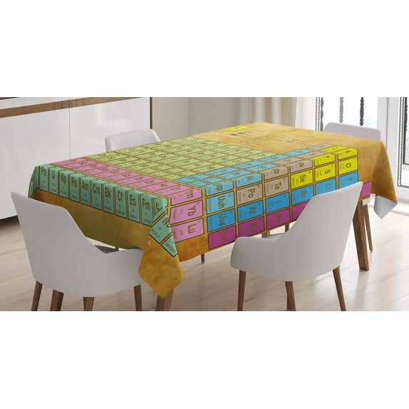 Ambesonne Periodic Table Tablecloth Rectangular Table Cover, Colorful Squared, 52"x70", Multicolor
