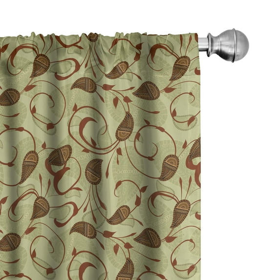 Ambesonne Persian Curtains, Paisley of Middle East, Pair of 28"x84", Pale Green Brown