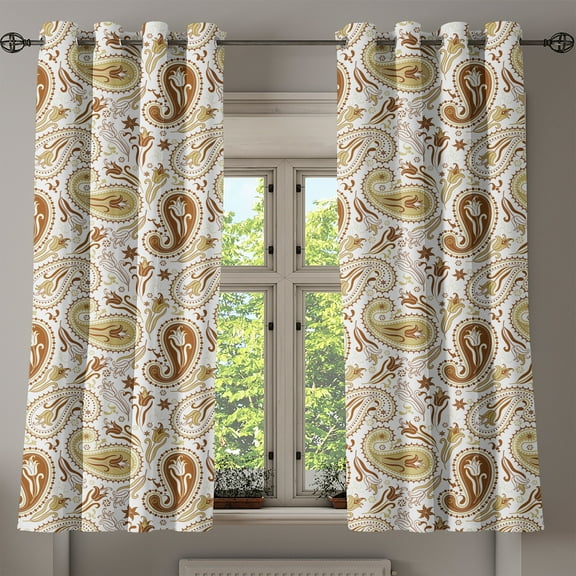 Ambesonne Persian Grommet Curtain, Floral Paisley Tulips, 50" x 63", White Chocolate Umber